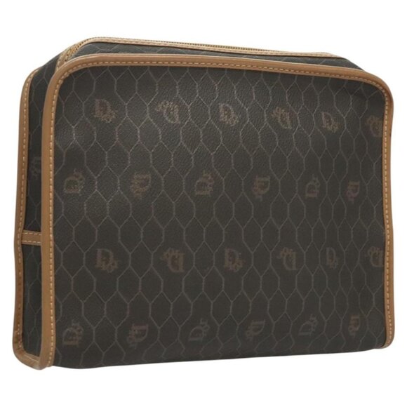 Christian Dior Honeycomb Canvas Clutch Bag PVC Leather Black gold Auth - Picture 3 of 16